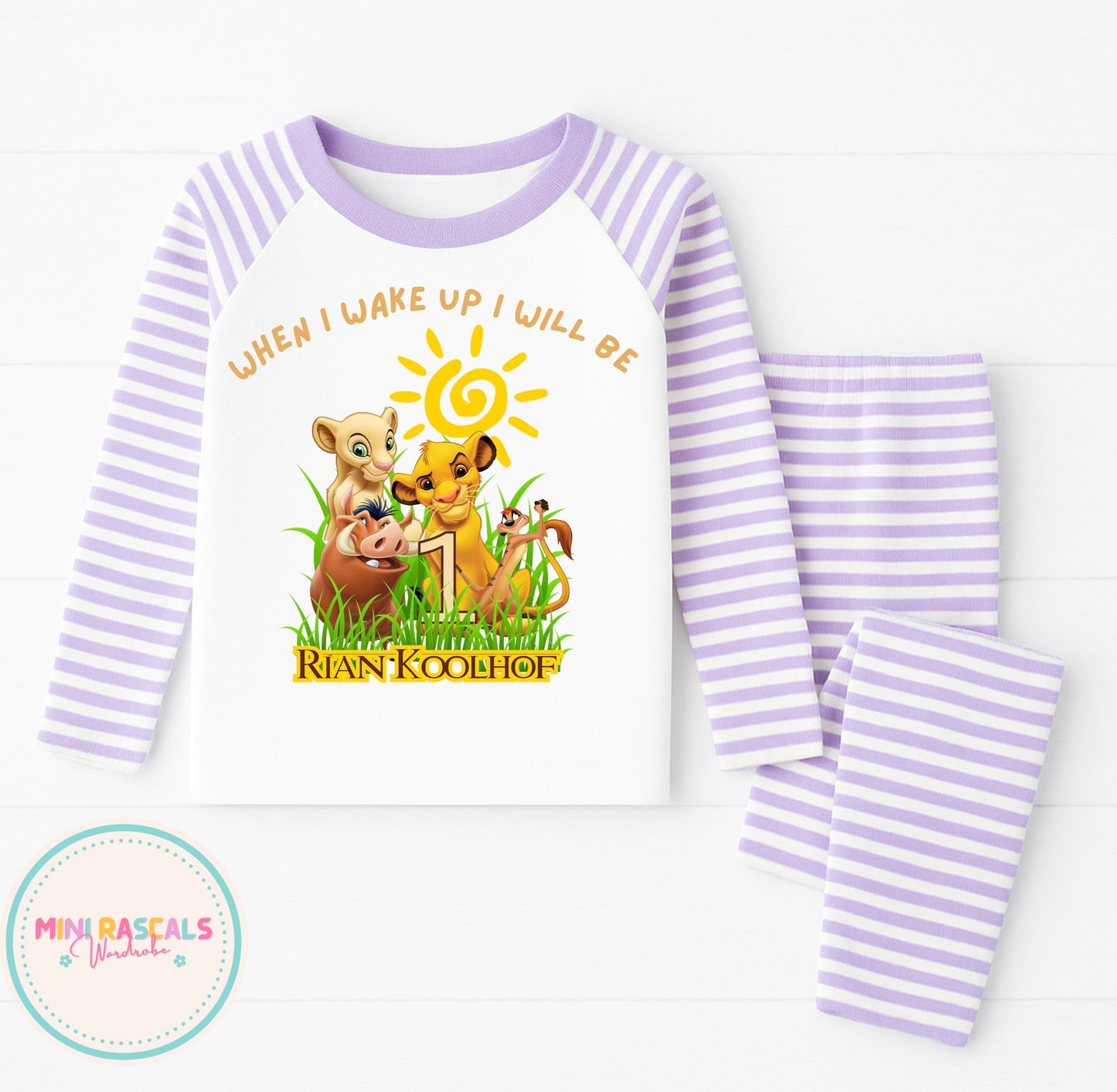 Personalised Kids Lion King 'When I Was' Stripe Pyjamas