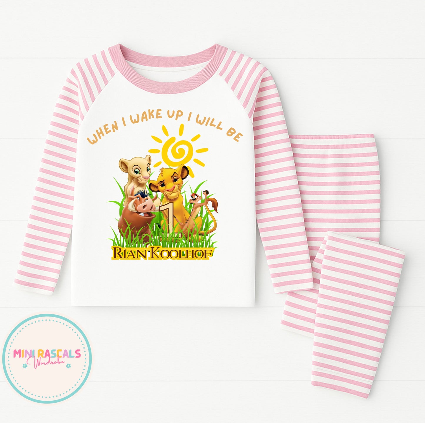 Personalised Kids Lion King 'When I Was' Stripe Pyjamas