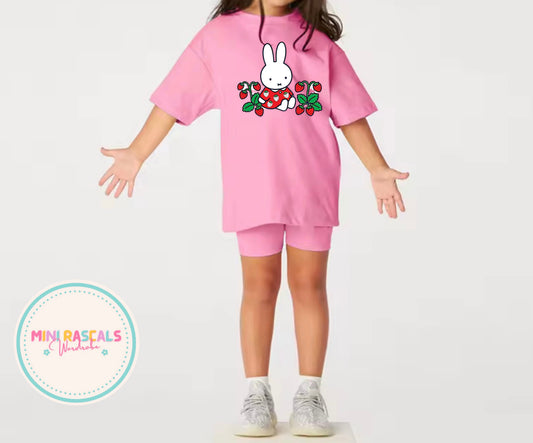 Miffy Rabbit Strawberry Girls Co-ord Set | Cute Kids Matching Outfit | Mini Rascals