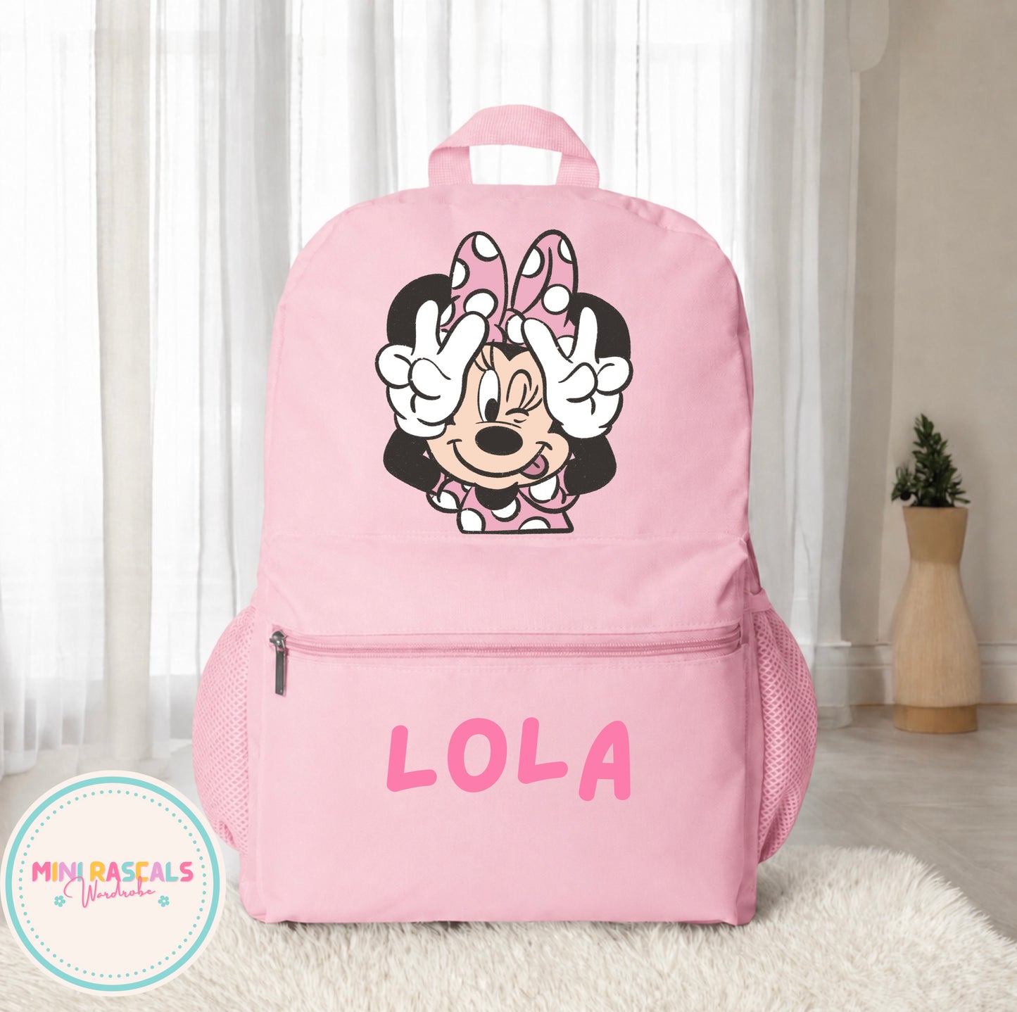 Personalised Minnie Mouse Girls Backpack | Custom Name School Bag | Mini Rascals
