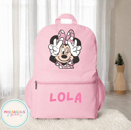 Personalised Minnie Mouse Girls Backpack | Custom Name School Bag | Mini Rascals