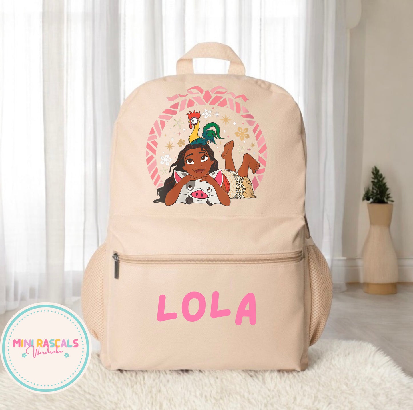 Personalised Moana Girls Backpack | Custom Name School Bag | Mini Rascals