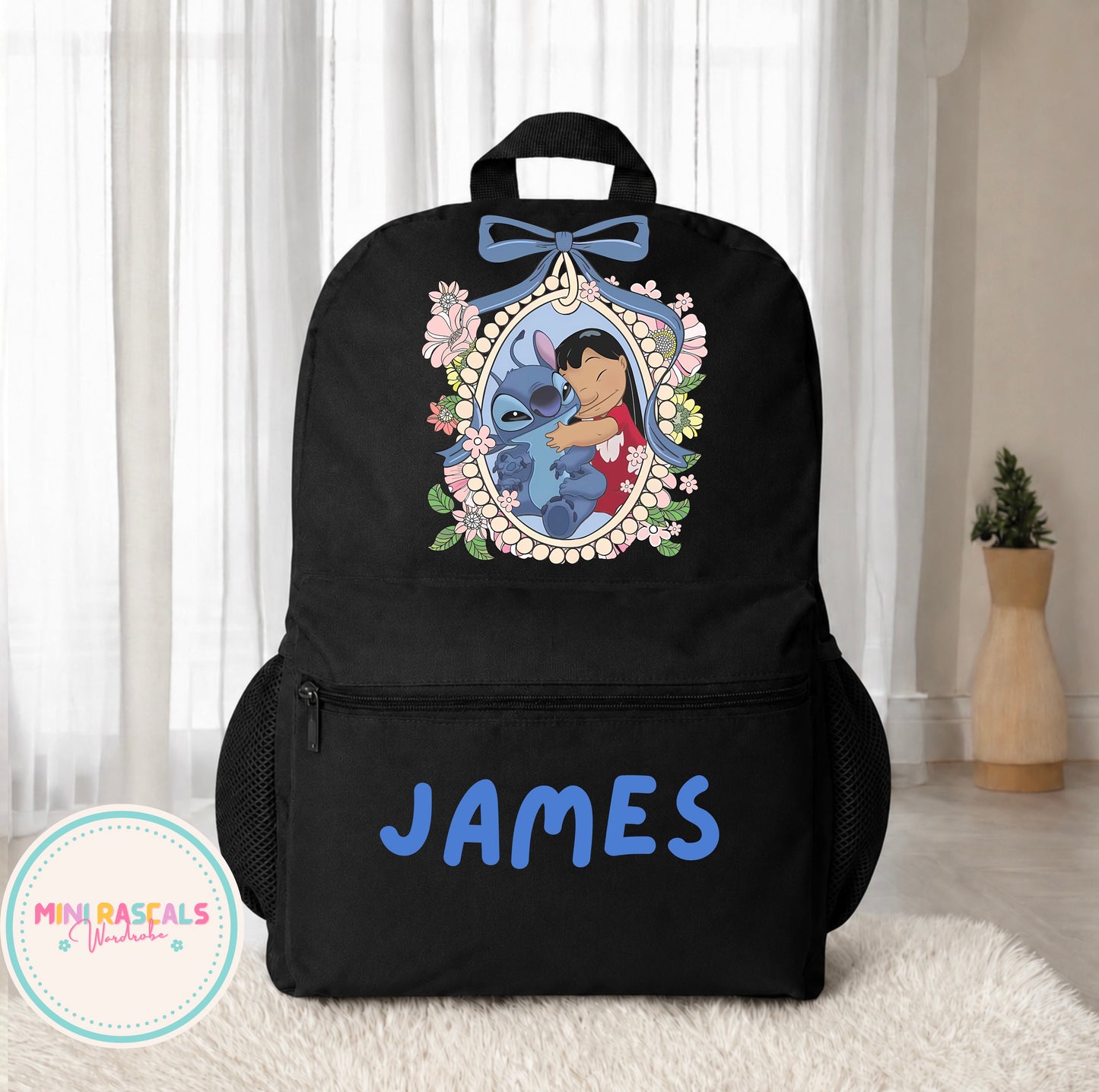 Personalised Lilo & Stitch Backpack | Custom Name School Bag | Mini Rascals