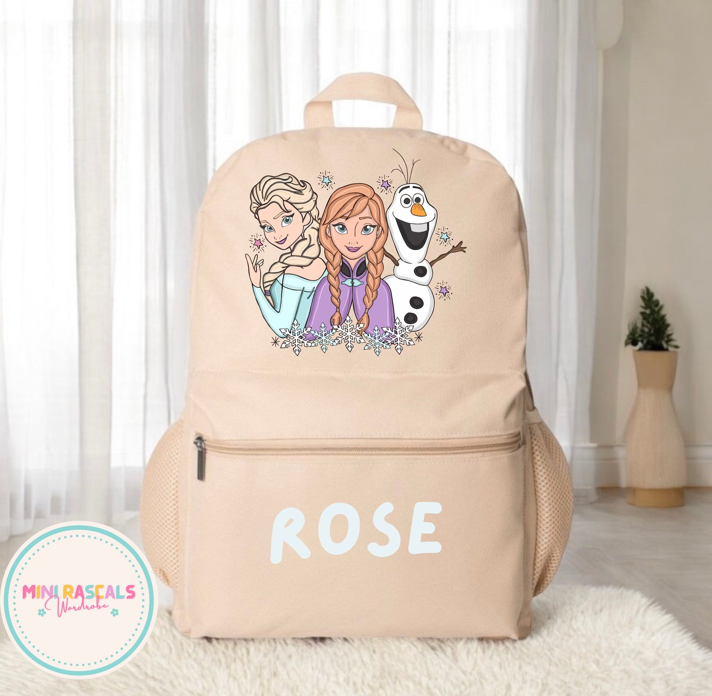 Personalised Frozen Girls Backpack | Custom Name School Bag | Mini Rascals