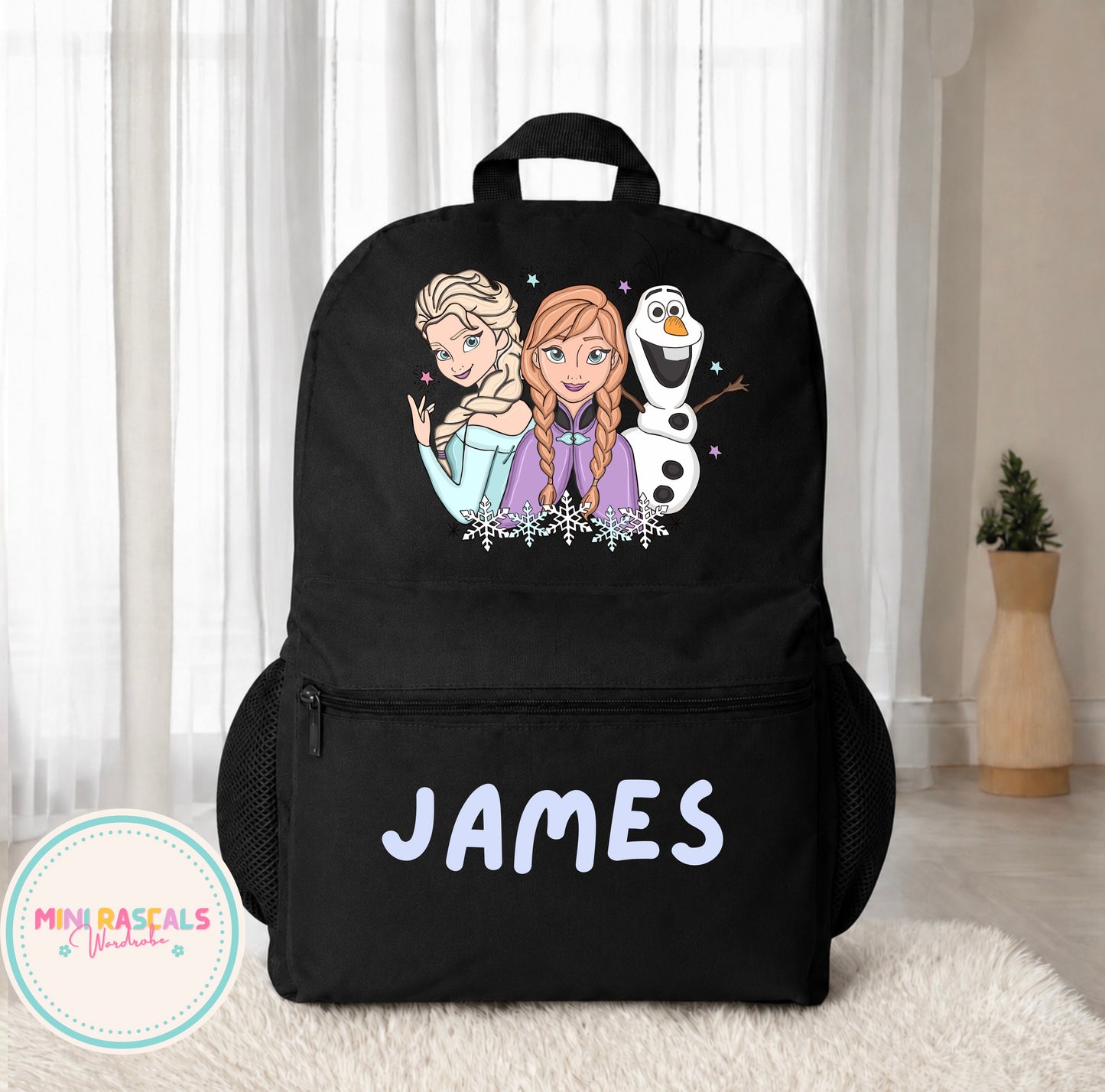 Personalised Frozen Girls Backpack | Custom Name School Bag | Mini Rascals