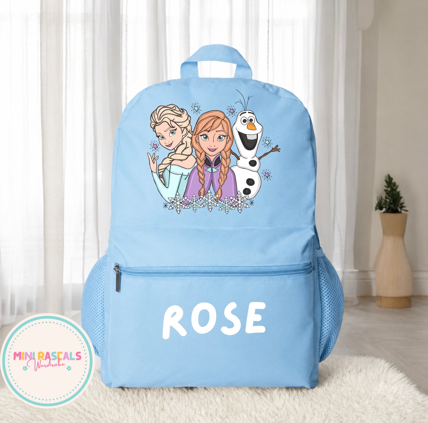Personalised Frozen Girls Backpack | Custom Name School Bag | Mini Rascals