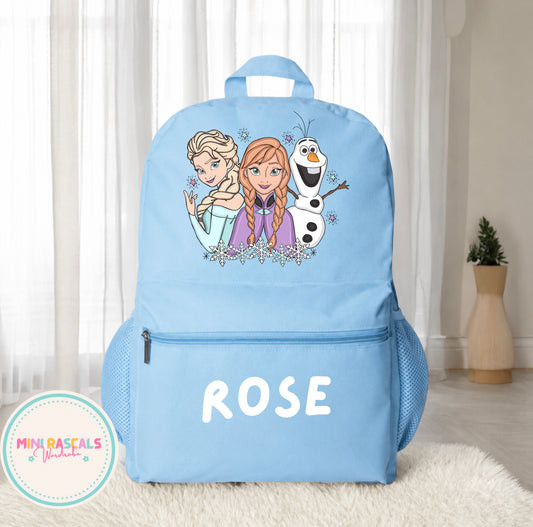 Personalised Frozen Girls Backpack | Custom Name School Bag | Mini Rascals