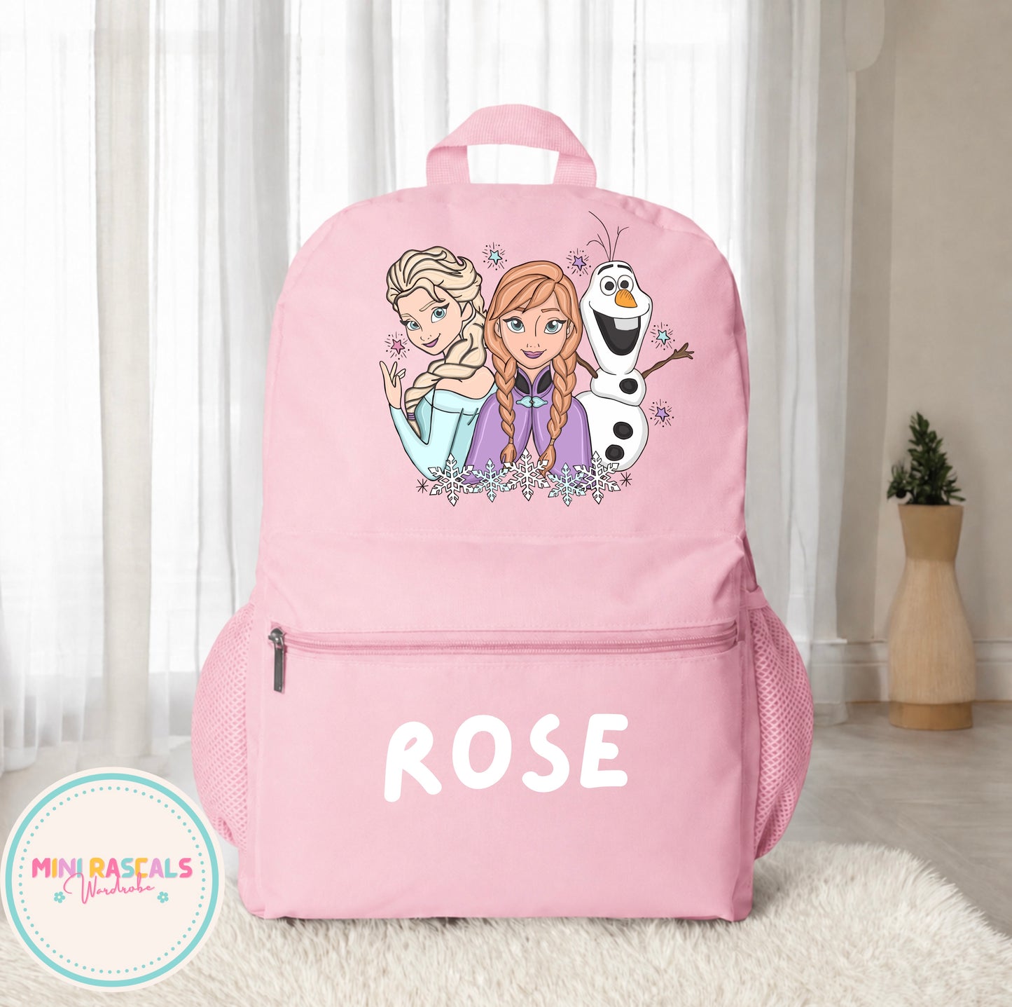 Personalised Frozen Girls Backpack | Custom Name School Bag | Mini Rascals