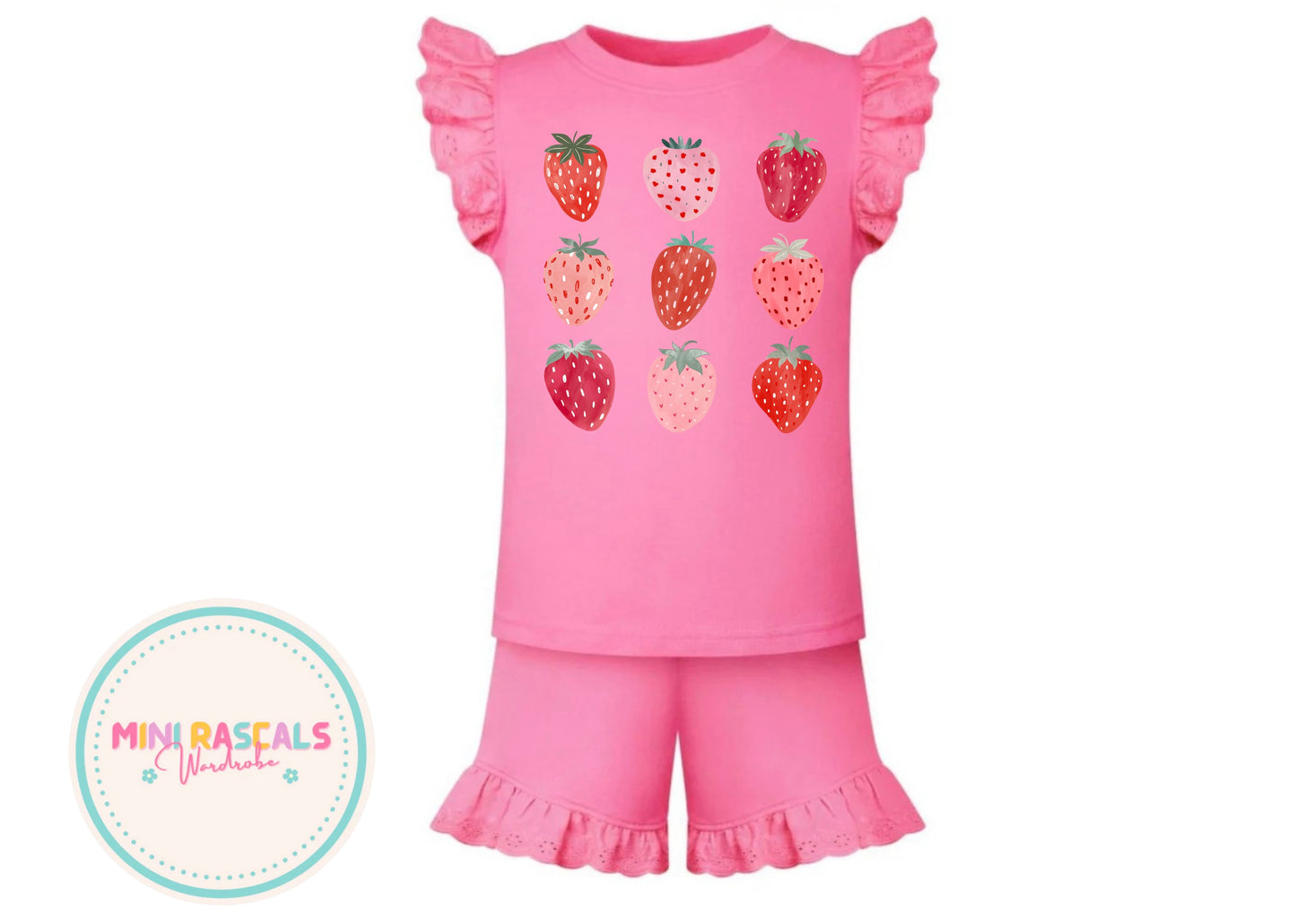 Girls Frilled Strawberry Print Co-ord Set