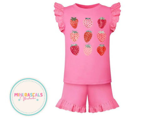 Girls Frilled Strawberry Print Co-ord Set