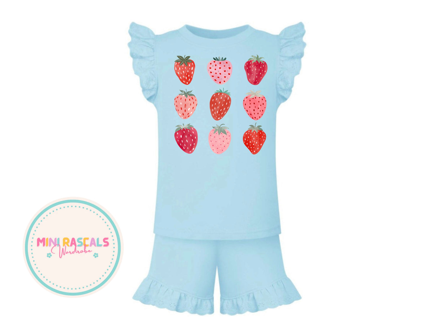 Girls Frilled Strawberry Print Co-ord Set