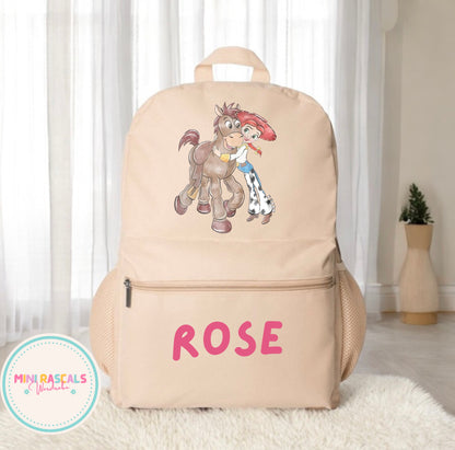 Personalised Jessie & Bullseye Girls Backpack | Custom Name School Bag | Mini Rascals