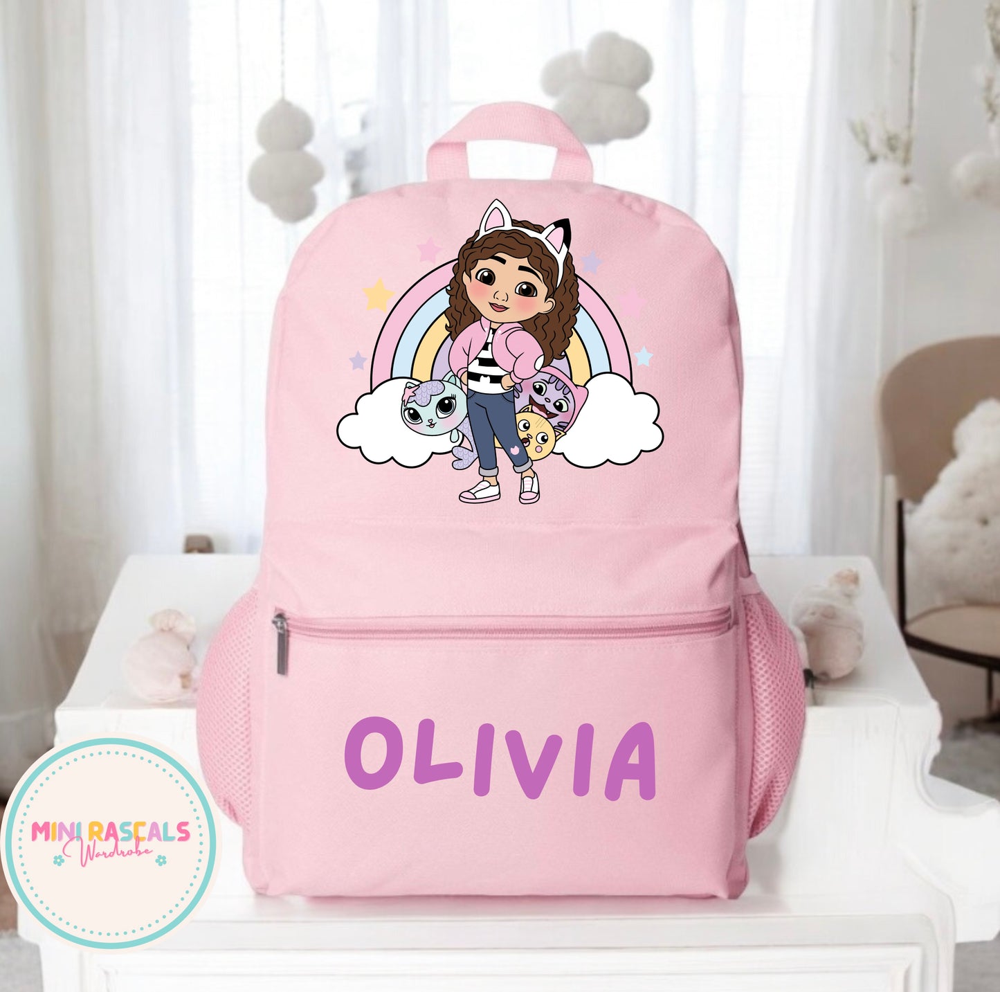 Personalised Gabby's Dollhouse Girls Backpack | Custom Name School Bag | Mini Rascals