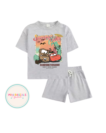 Disney Cars Summer Vibes Kids T-Shirt & Shorts Set – Boys Holiday Outfit | Mini Rascals