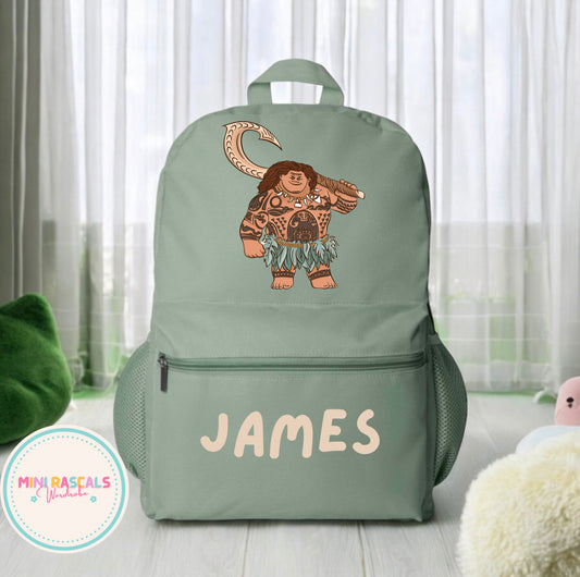 Personalised Maui Moana Backpack | Custom Name School Bag | Mini Rascals