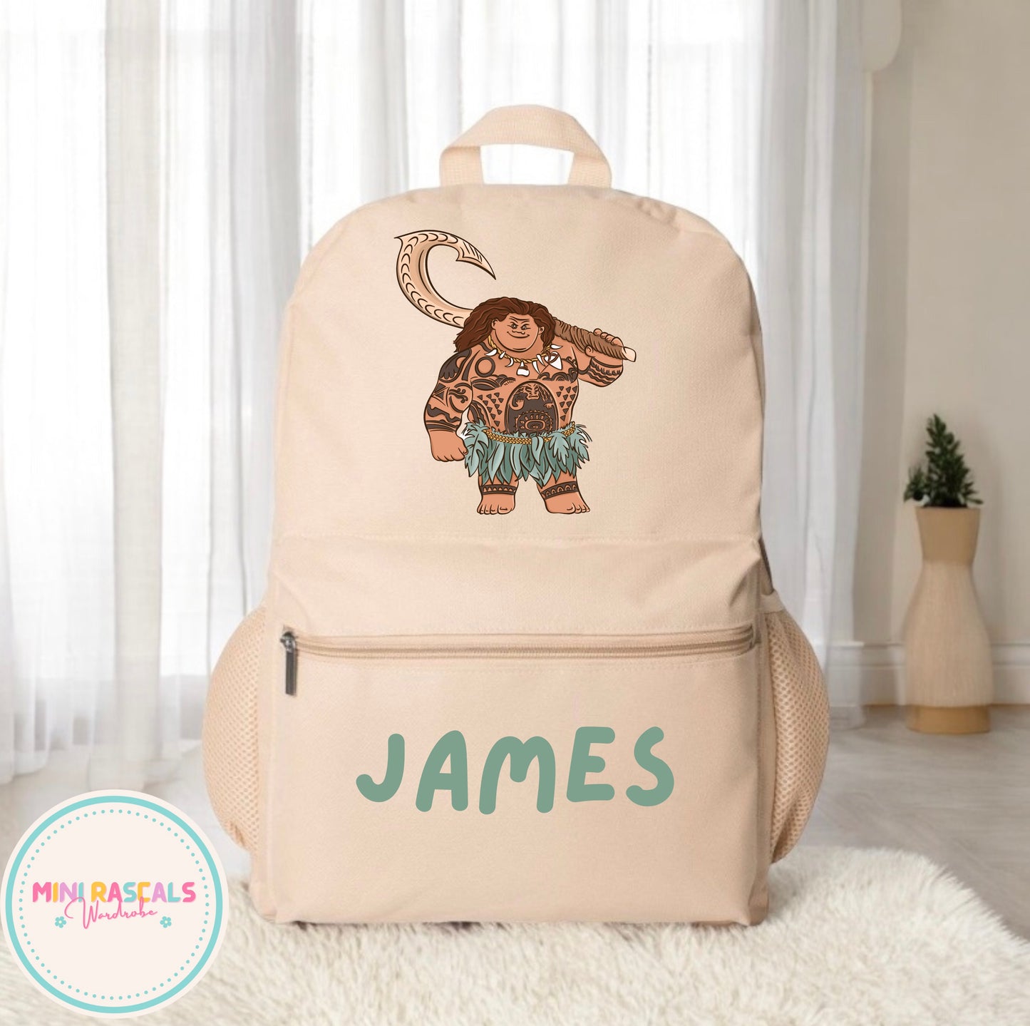 Personalised Maui Moana Backpack | Custom Name School Bag | Mini Rascals
