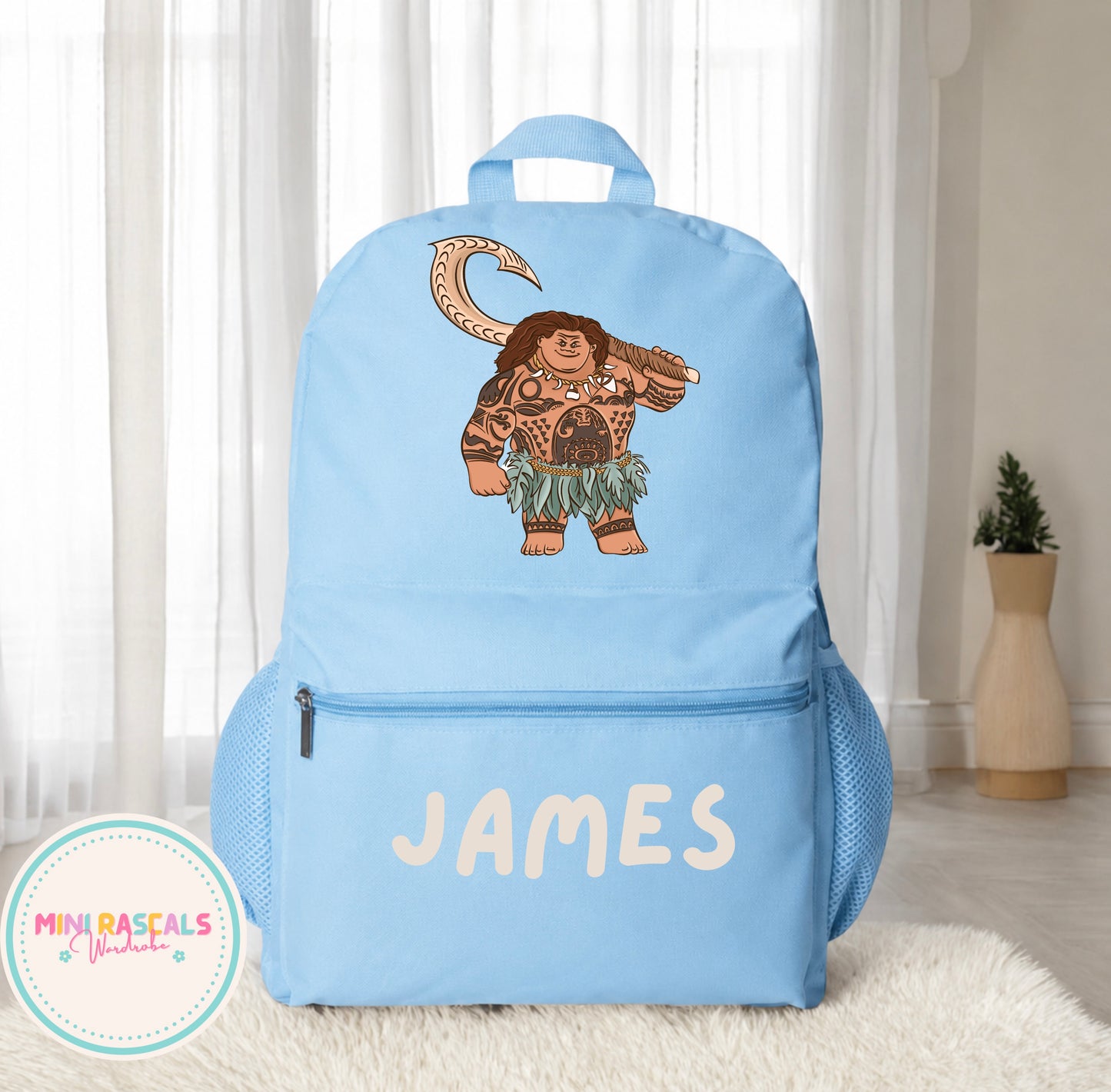 Personalised Maui Moana Backpack | Custom Name School Bag | Mini Rascals