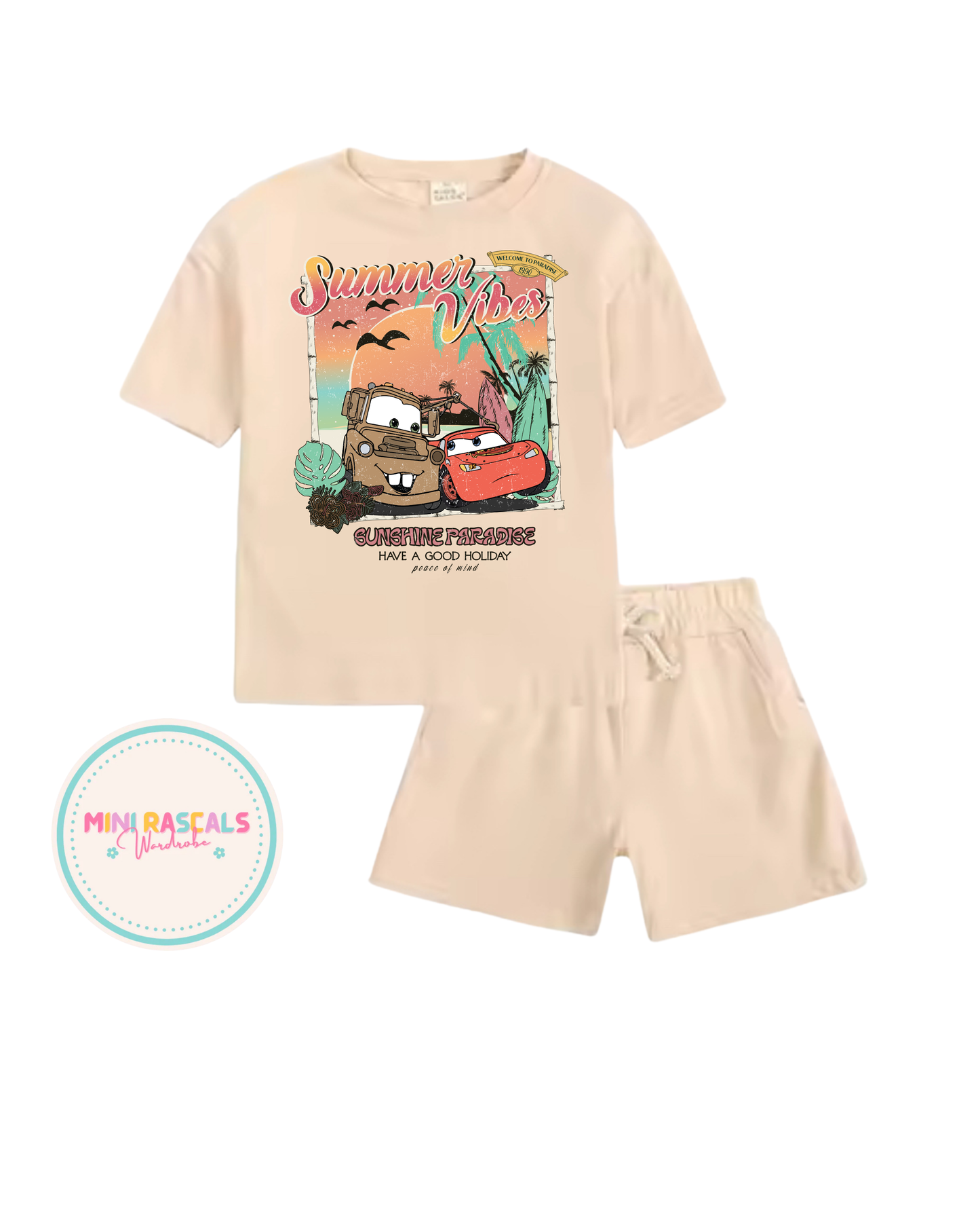 Disney Cars Summer Vibes Kids T-Shirt & Shorts Set – Boys Holiday Outfit | Mini Rascals