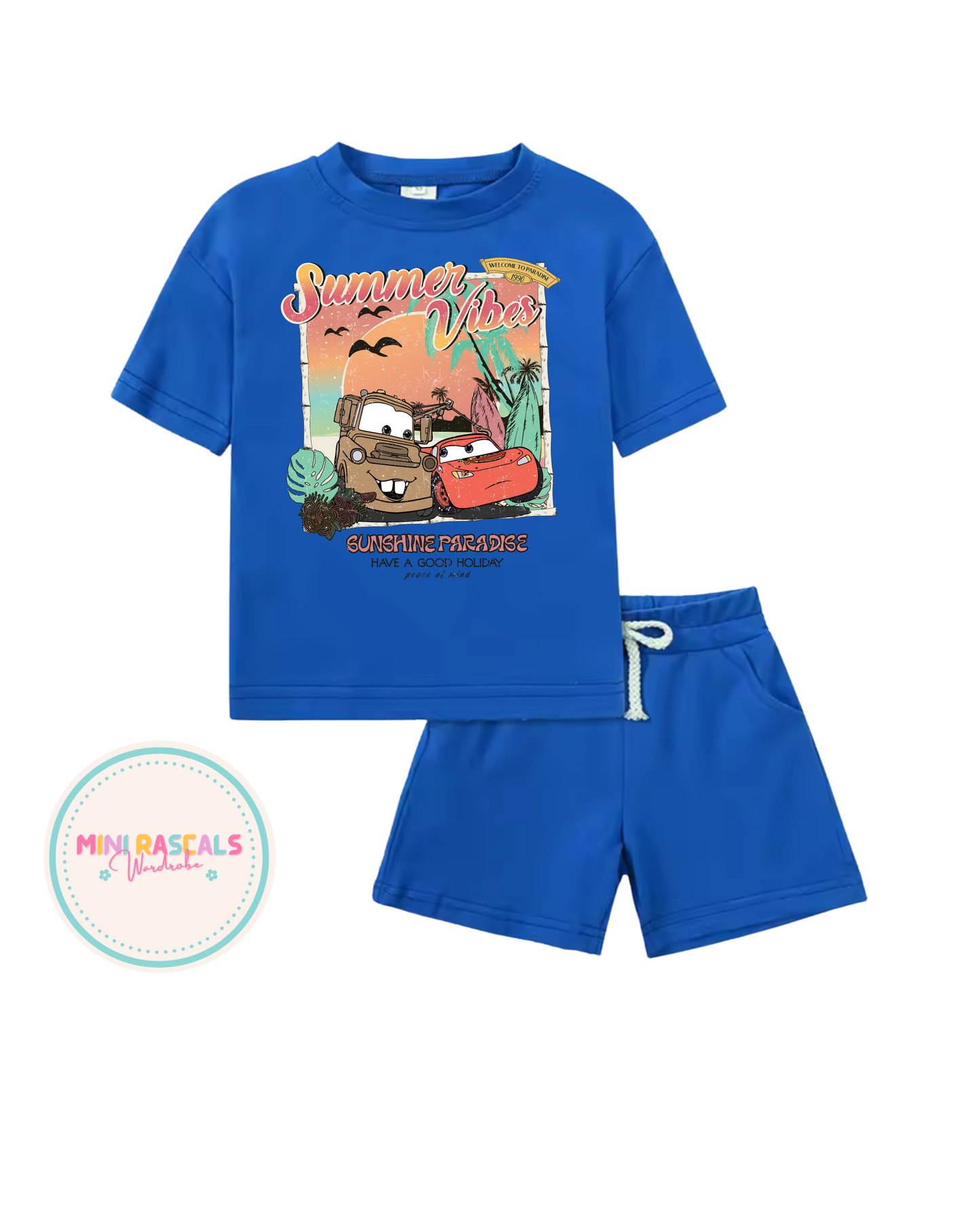 Disney Cars Summer Vibes Kids T-Shirt & Shorts Set – Boys Holiday Outfit | Mini Rascals