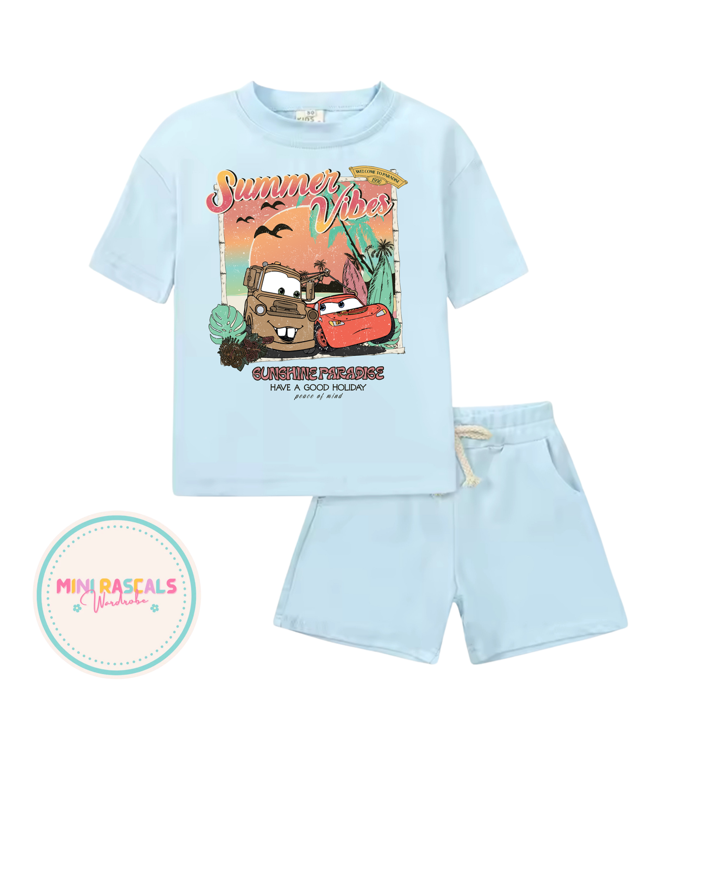 Disney Cars Summer Vibes Kids T-Shirt & Shorts Set – Boys Holiday Outfit | Mini Rascals