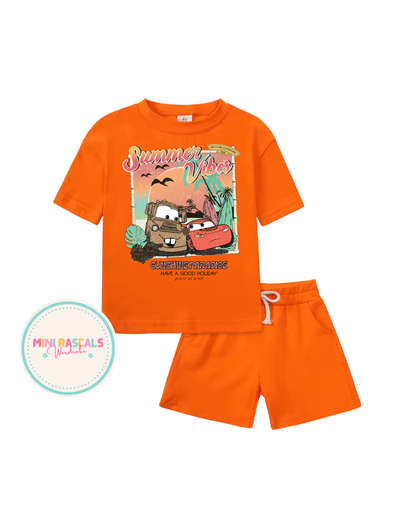 Disney Cars Summer Vibes Kids T-Shirt & Shorts Set – Boys Holiday Outfit | Mini Rascals