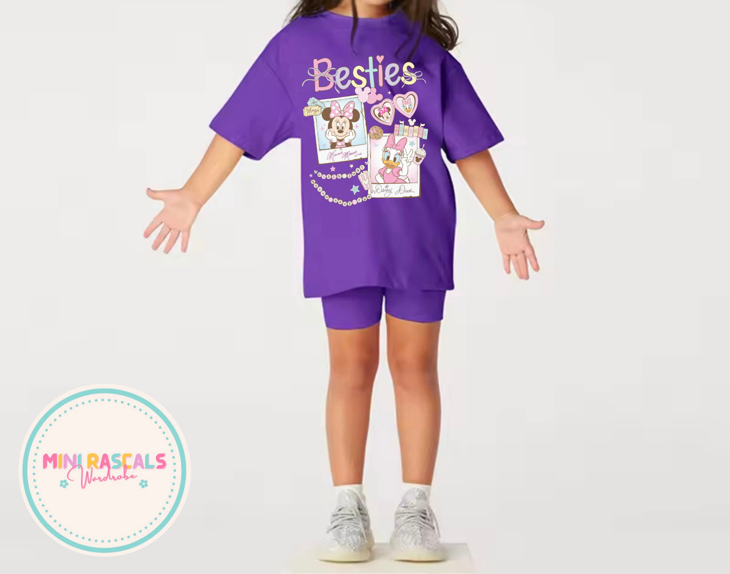 Daisy Duck & Minnie Mouse Girls T-Shirt & Shorts Set | Disney Summer Outfit | Mini Rascals