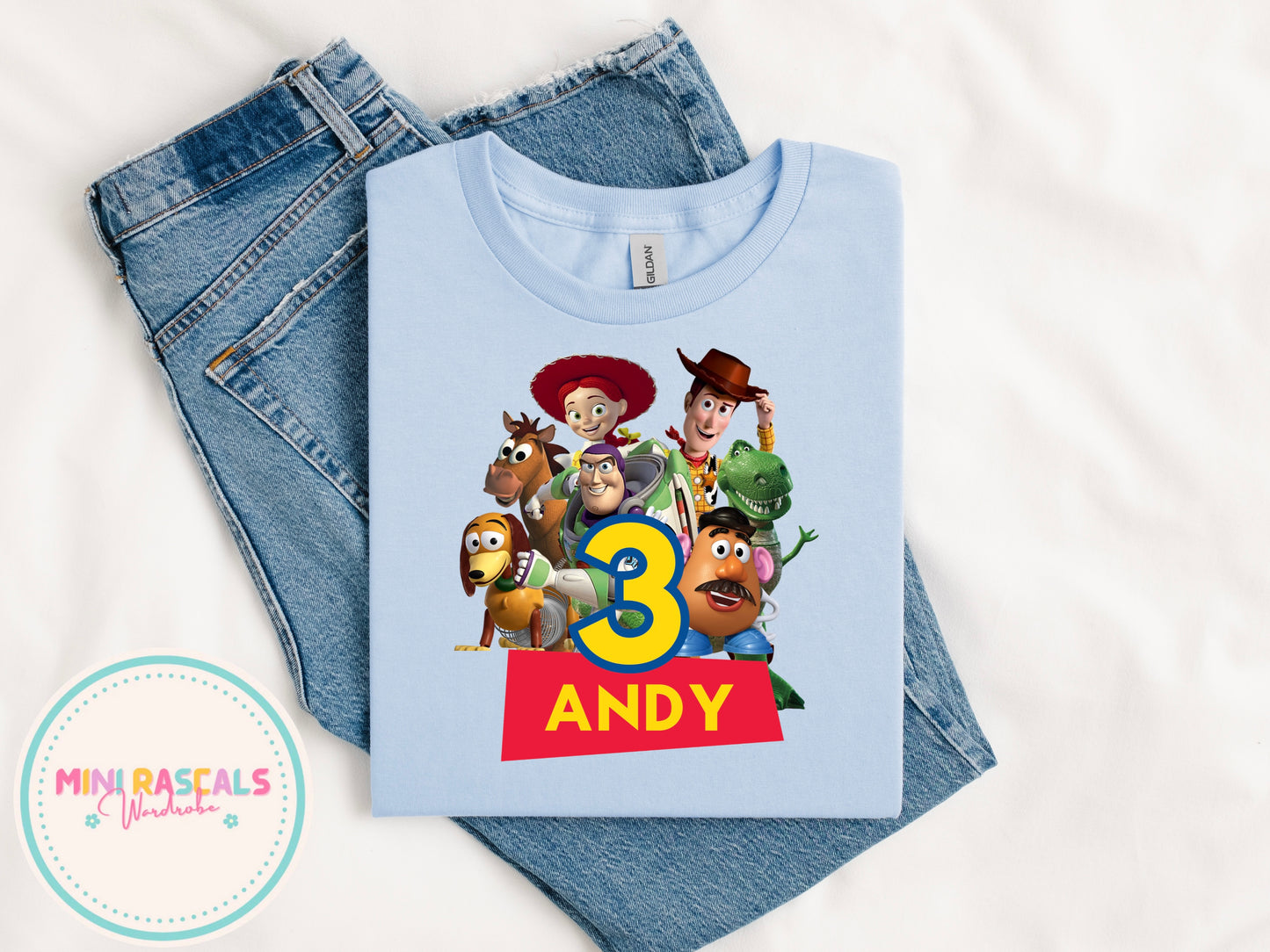 Personalised Toy Story Birthday T-Shirt | Custom Name & Age Kids Birthday Tee | Buzz Woody Pixar Gift