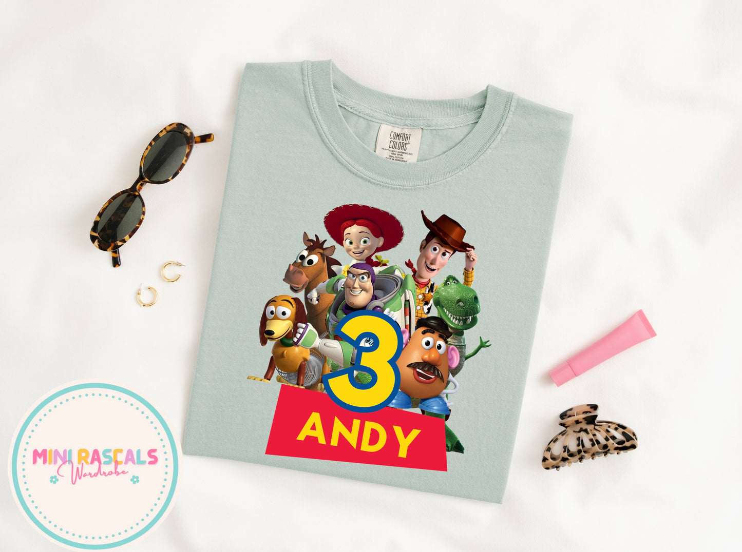 Personalised Toy Story Birthday T-Shirt | Custom Name & Age Kids Birthday Tee | Buzz Woody Pixar Gift