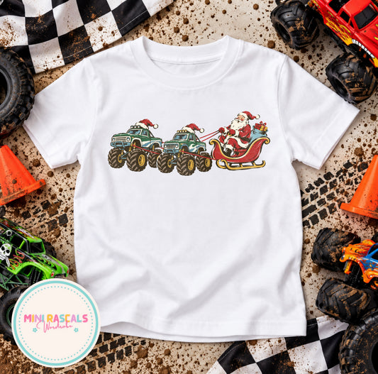 Monster Truck Santa Sleigh T-Shirt and Sweatshirt for Kids