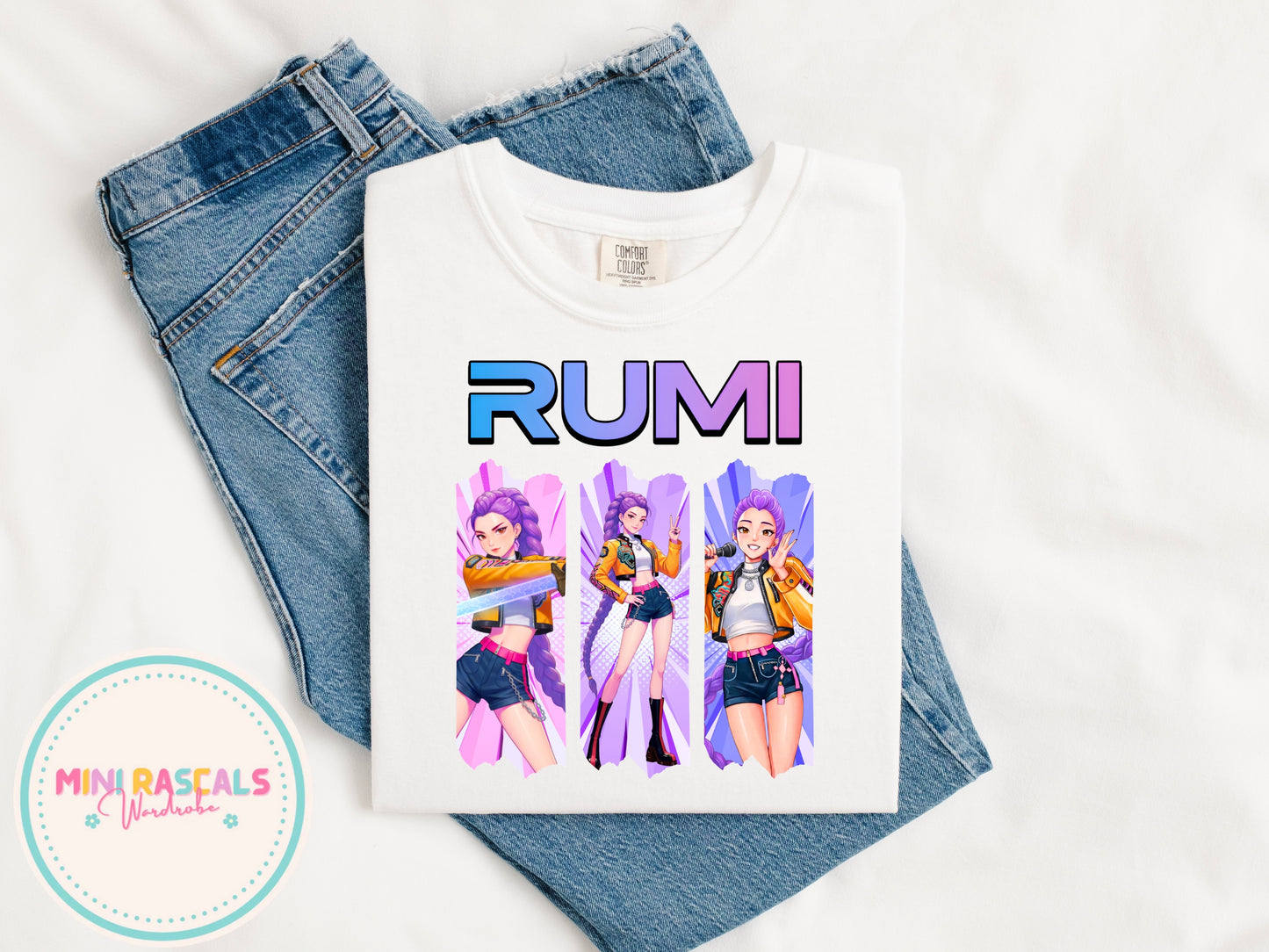 KPOP Demon Hunters Rumi Kids T-Shirt | Huntrxx Girls Graphic Tee | Zoey Mira Character Top