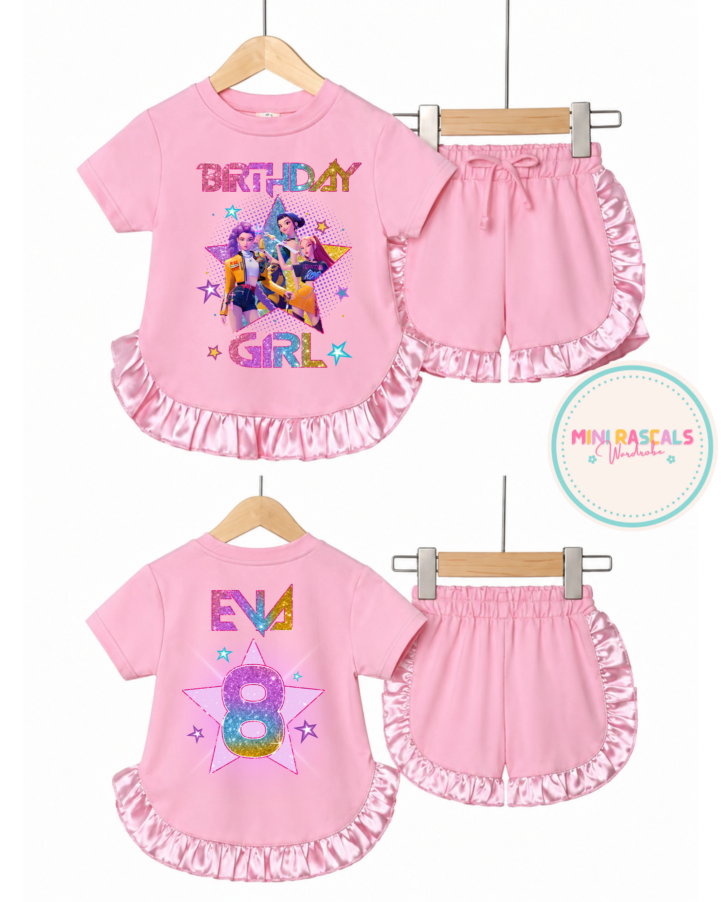 Personalised KPOP Demon Hunters Birthday T-Shirt | Girls Kids Birthday Outfit | Custom Name & Age | Huntrix Inspired (Copy)