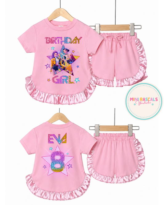 Personalised KPOP Demon Hunters Birthday T-Shirt | Girls Kids Birthday Outfit | Custom Name & Age | Huntrix Inspired (Copy)