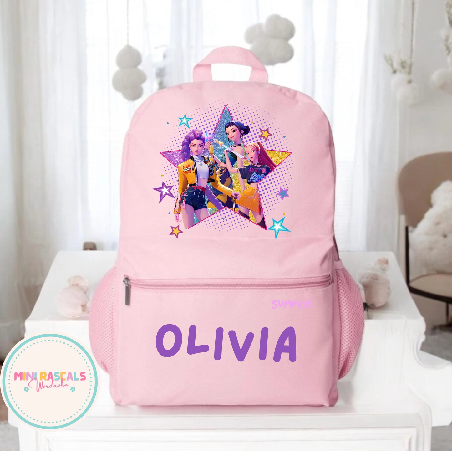 Personalised KPOP Demon Hunters Girls Backpack | Custom Name School Bag | Mini Rascals
