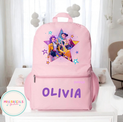 Personalised KPOP Demon Hunters Girls Backpack | Custom Name School Bag | Mini Rascals