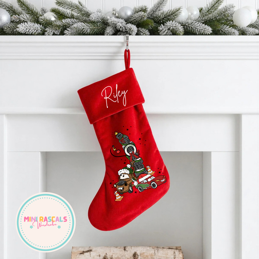 Cars-Inspired Lightning McQueen & Mater Personalised Christmas Stocking