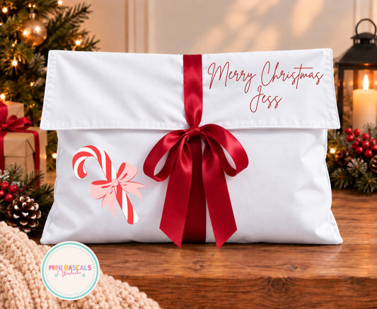 Personalised Candy Cane Velvet Christmas Gift Pouch