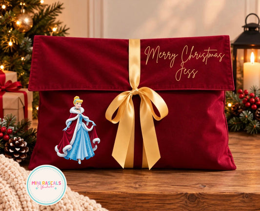 Personalised Cinderella Velvet Christmas Gift Pouch
