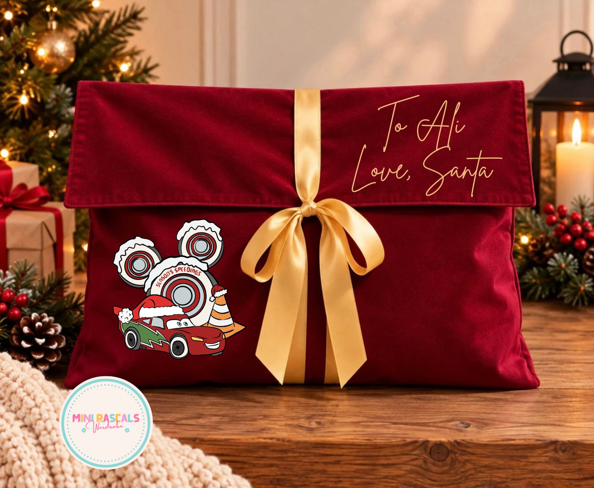 Personalised Lightning McQueen Cars Velvet Christmas Gift Pouch