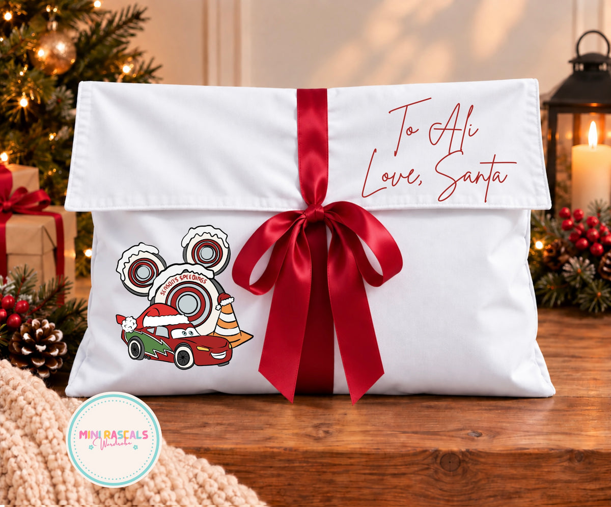 Personalised Lightning McQueen Cars Velvet Christmas Gift Pouch