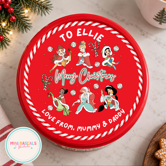 Personalised Disney Princess Christmas Chocolate Tub Lid Decal