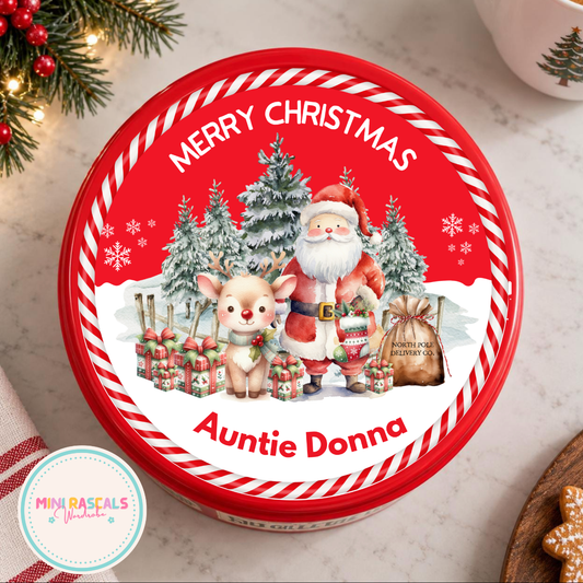 Personalised Merry Christmas Santa Chocolate Tub Lid Decal