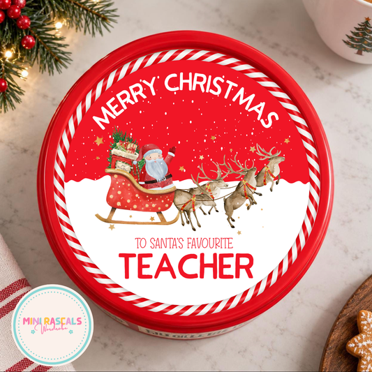 Personalised Santa's Favourite Teacher Chocolate Tub Lid Decal
