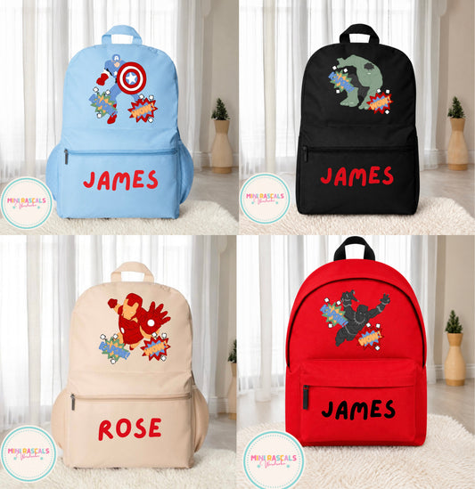Personalised Superhero Backpack | Hulk, Captain America, Black Panther, Iron Man & Spider-Man