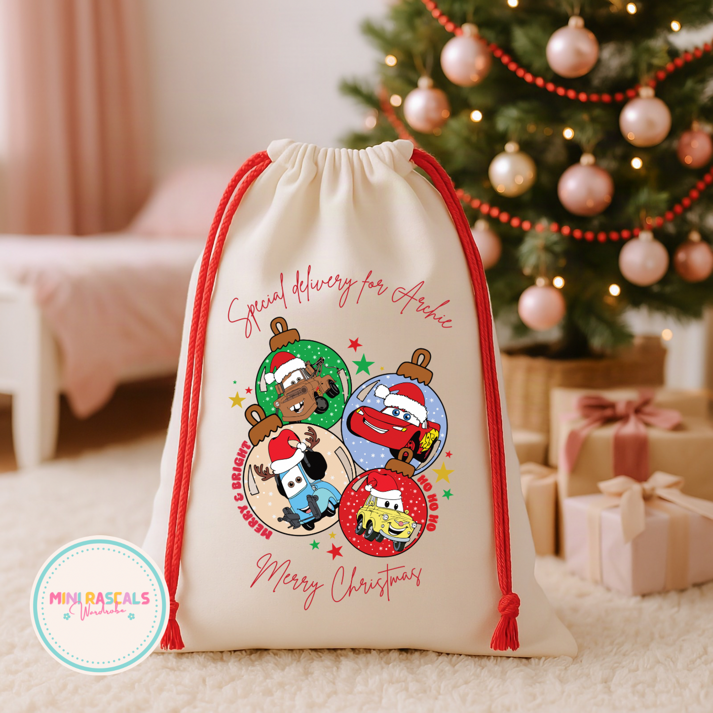 Personalised Lightning McQueen and Friends Christmas Sack