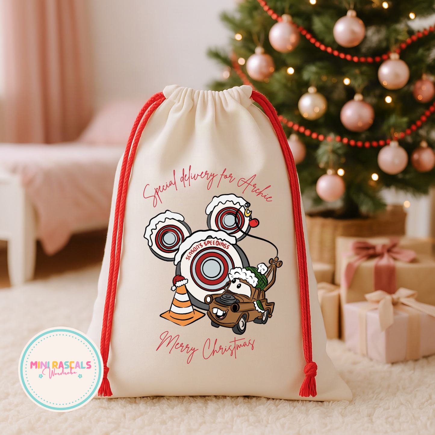 Personalised Tow Mater Snow Cone Christmas Sack