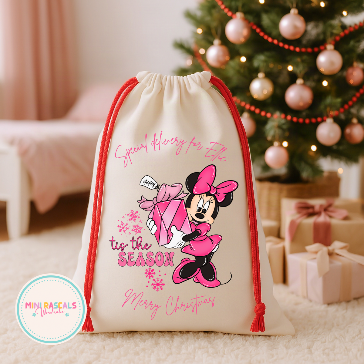 Personalised Minnie Mouse 'Tis the Season Christmas Sack