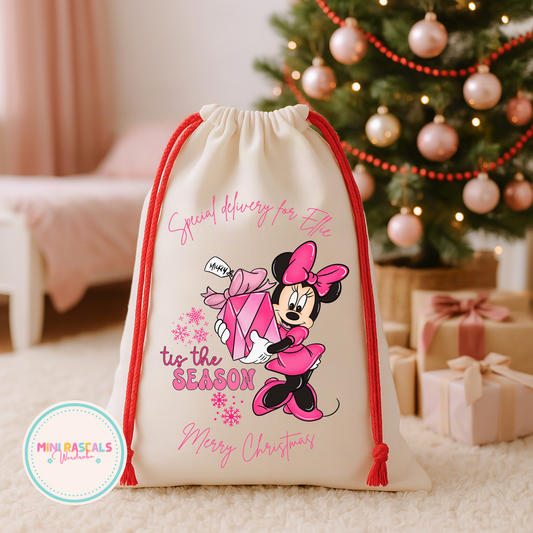 Personalised Minnie Mouse 'Tis the Season Christmas Sack