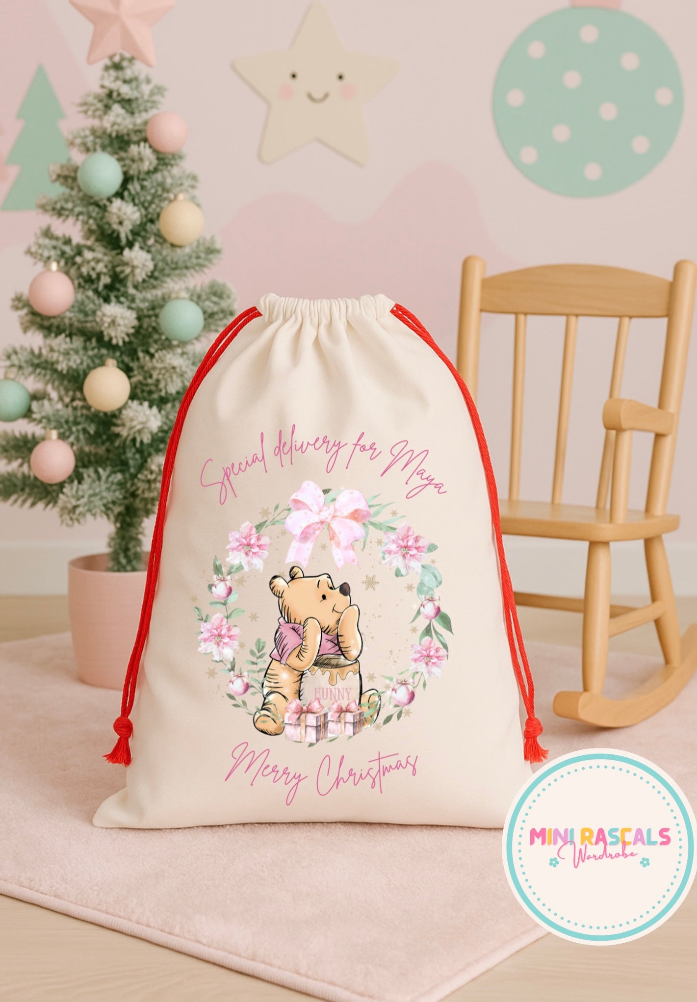 Personalised Winnie the Pooh Girls Christmas Sack