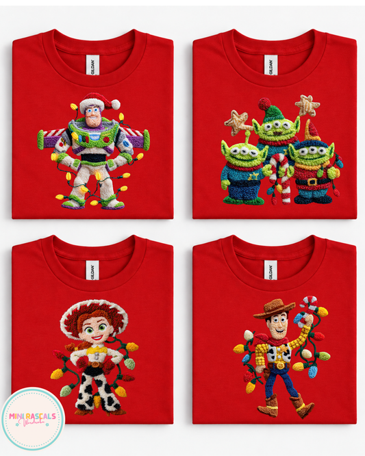 Faux Crochet-Look Toy Story Characters Christmas T-Shirt or Sweatshirt
