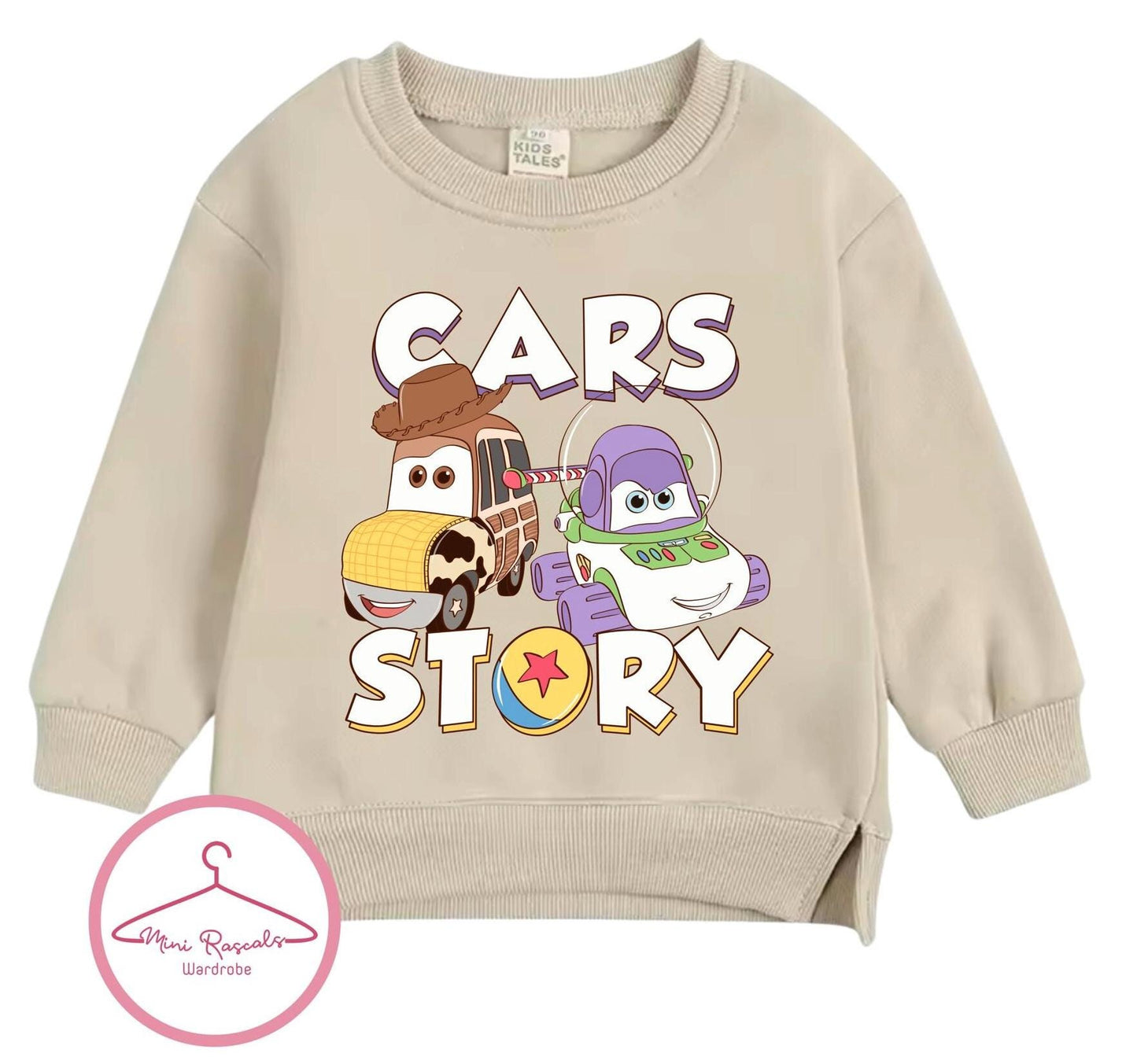 Disney Cars & Toy Story Crossover Kids Sweatshirt | McQueen Woody & Buzz Graphic Jumper | Boys Girls Unisex